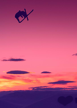 I Love Skiing pink sky