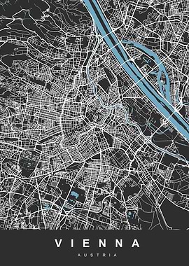 Vienna Map Austria Black