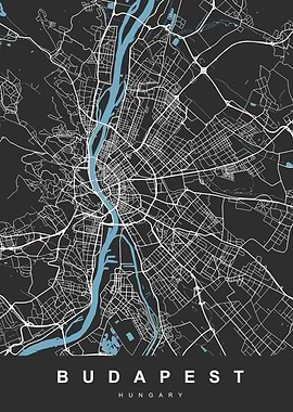 Map Budapest Hungary Black