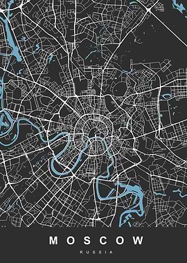 Map Moscow Russia Black