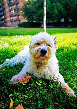 Cute dog lying on a grass