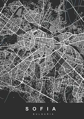 Map Sofia Bulgaria Black