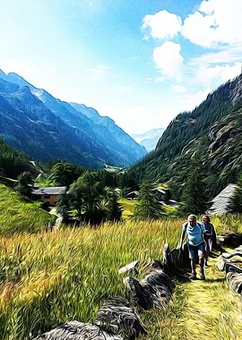 Hiking pathway in the Alps