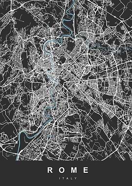 Map Rome Italy Black