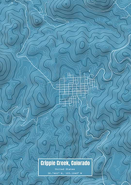 Cripple Creek CO Map Blue
