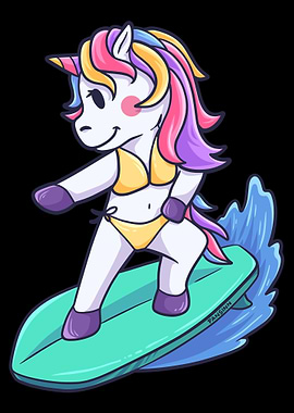 Unicorn Surfer Girl Water