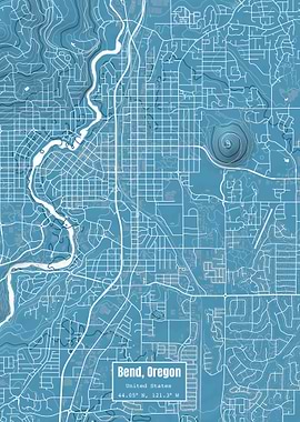 Bend Oregon Topo Map Blue