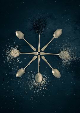 Spices on silver spoons
