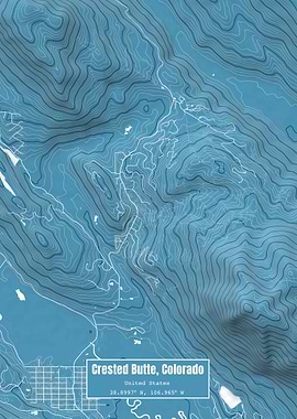 Crested Butte CO Map Blue