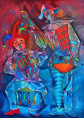 Harlequin musicians
