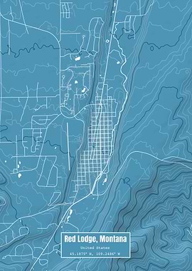 Red Lodge MT Map Blue