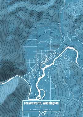 Leavenworth WA Map Blue