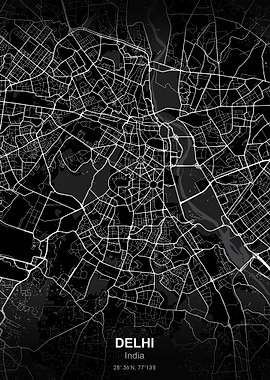 delhi city map black