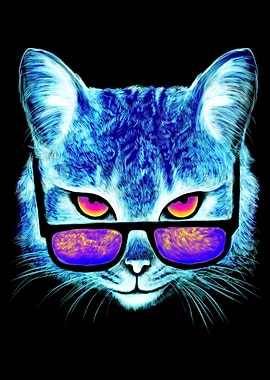 Neon Cat with Sunglasses