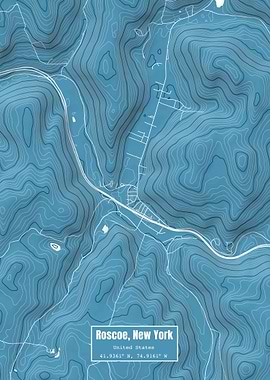 Roscoe New York Map Blue
