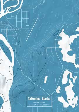 Talkeetna Alaska Map Blue