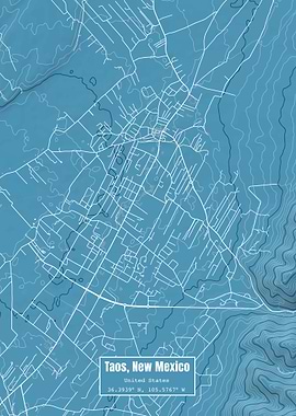 Taos New Mexico Map Blue