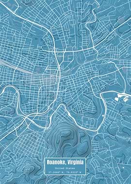 Roanoke Virginia Map Blue