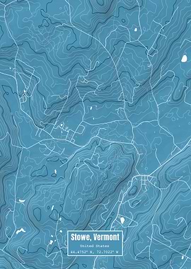 Stowe Vermont Map Blue