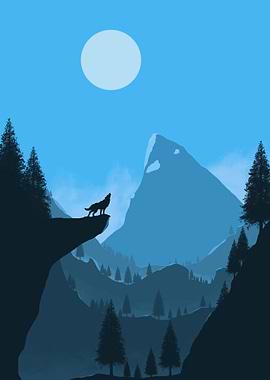 Wolf Howling 2D Landscape