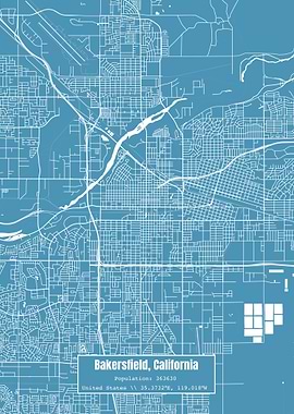 Bakersfield CA Map Blue