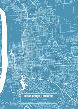 Baton Rouge LA Map Blue