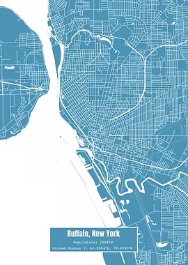 Buffalo New York Map Blue