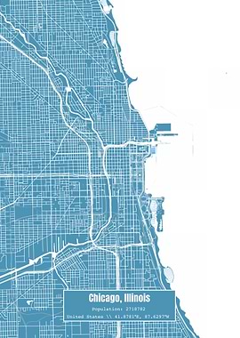 Chicago Illinois Map Blue