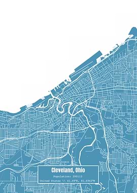 Cleveland Ohio Map Blue