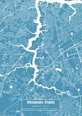 Chesapeake VA Map Blue