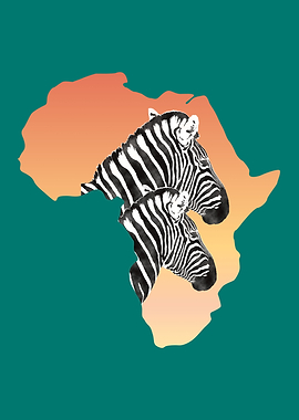 Africa Map with Zebras