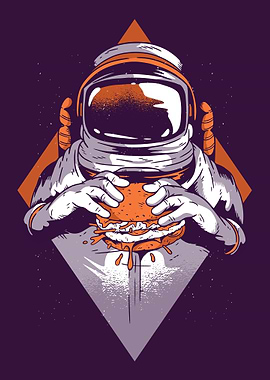 astronaut eating a burger