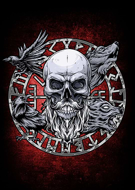 Viking Skull Runes Wolves
