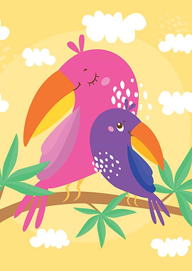 Parrots mom and baby