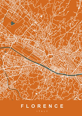 Map Florence Italy Orange