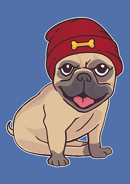 Dog Pug with cap