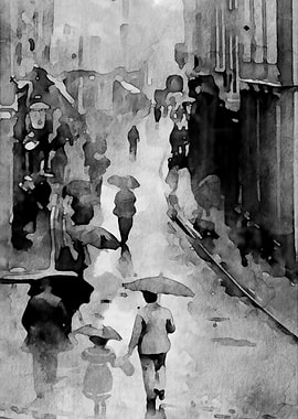 People And Rain