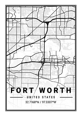 Fort Worth Light City Map