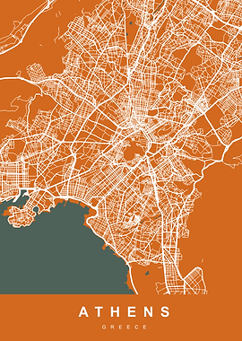 Map Athens Greece Orange