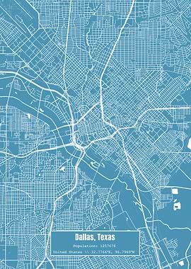 Dallas Texas Topo Map Blue