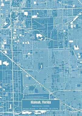 Hialeah Florida Map Blue
