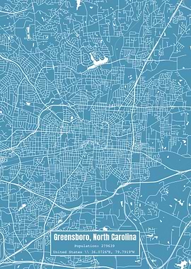 Greensboro NC Map Blue