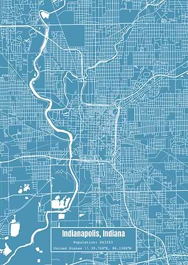 Indianapolis IN Map Blue