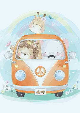 Animals driving a car