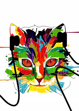 Earbud Kitty Rainbow