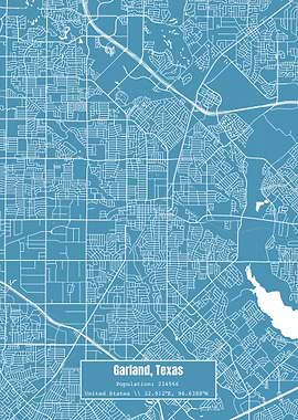 Garland Texas Map Blue