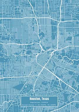 Houston Texas Map Blue