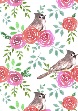 Tufted titmouse and roses