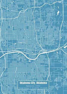 Oklahoma City OK Map Blue