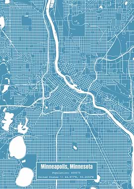 Minneapolis MN Map Blue